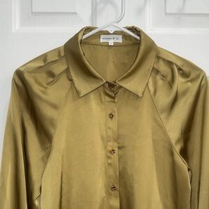 Gold Satin Button-Up Blouse